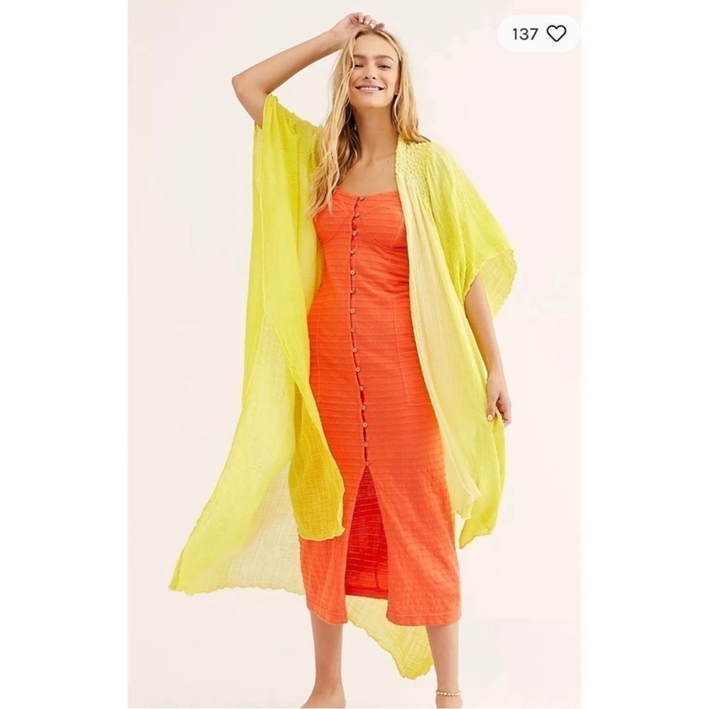 Free People One Free Angelica Dip Dye Kimono Yellow Sz XS